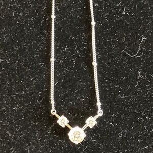 Epiphany Platinum Clad Silver & Diamonique 3 Stone V-Shape Necklace/16" Long/NEW